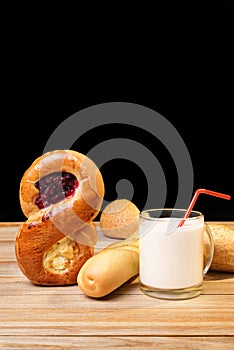 Milk mug and sweet fresh buns