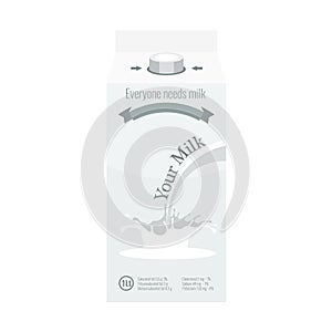 Milk package box mock up with ready milk splash design. Illustrated vector.