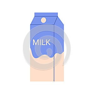 Milk package, dairy farm product in white and blue cardboard box