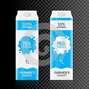 Milk packet isolated on white background. Vector illustration of carton pack. Paper box design for drink milk product