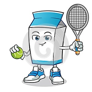 Milk play tennis ball mascot vector cartoon illustration