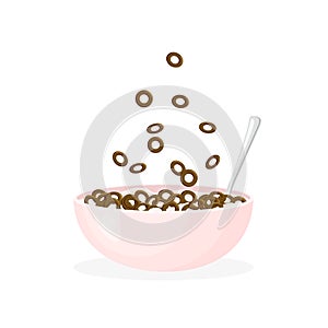 Milk porridge or cereal with chocolate balls.