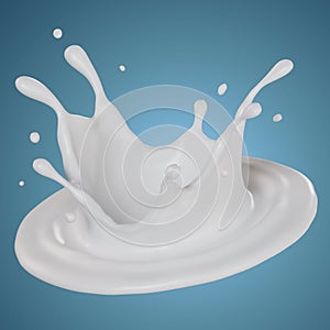 milk pouring down and making splashes. 3D render illustration