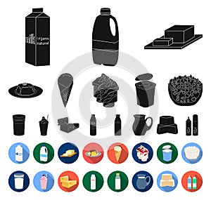 Milk product black,flat icons in set collection for design.Milk and food vector symbol stock web illustration.