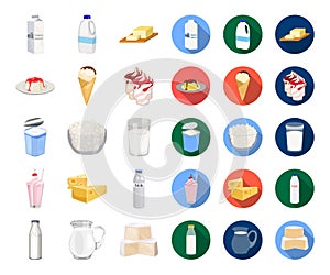 Milk product cartoon,flat icons in set collection for design.Milk and food vector symbol stock web illustration.