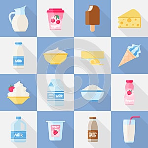 Milk product flat icon set