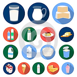 Milk product flat icons in set collection for design.Milk and food vector symbol stock web illustration.