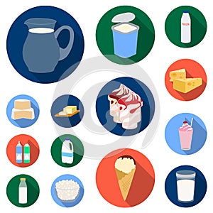 Milk product flat icons in set collection for design.Milk and food vector symbol stock web illustration.