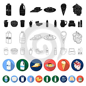 Milk product flat icons in set collection for design.Milk and food vector symbol stock web illustration.