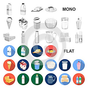 Milk product flat icons in set collection for design.Milk and food vector symbol stock web illustration.