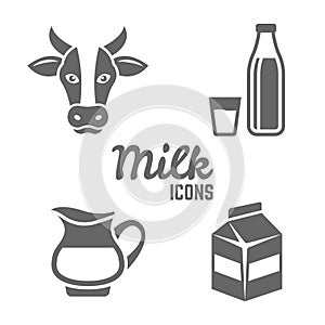 Milk products black icons isolated on white