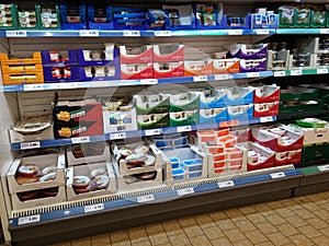 Milk products in supermarket