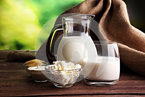 Milk products. tasty healthy dairy products on a table
