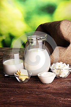 Milk products. tasty healthy dairy products on a table