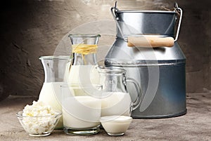 Milk products. tasty healthy dairy products on a table on