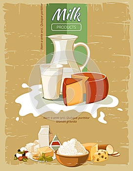 Milk products vintage vector poster