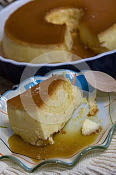 Milk Pudding or Pudim de leite. Brazilian dessert homemade caramel custard pudding photo