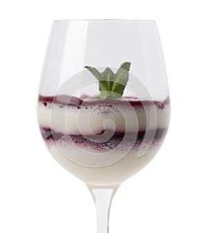 Milk rice pudding with raspberry cream