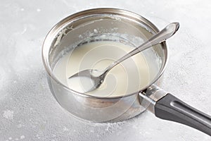 Milk sauce. The process of making bread pudding or Shahi tukra. Step by step