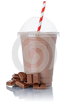 Milk shake chocolate milkshake in a cup isolated on white photo
