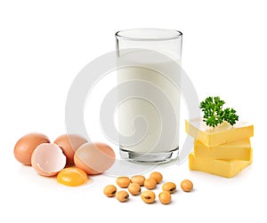 Milk with soy beans stick of butter and egg