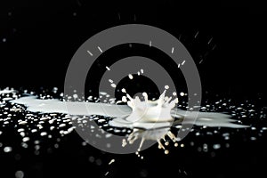 Milk spilled on black surface