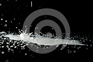 Milk spilled on black surface