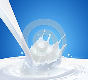 Milk splash with blue background