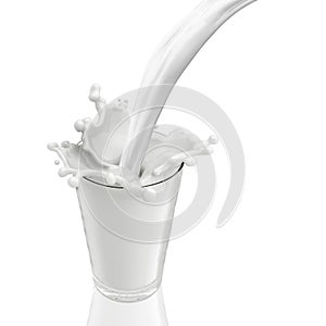 Milk splash from the glass on isolated white background
