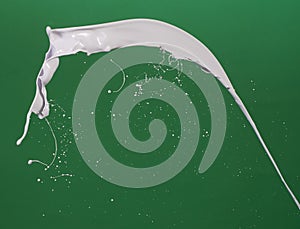 Milk splash in green matt background