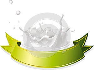 Milk splash with green ribbon vector illustration