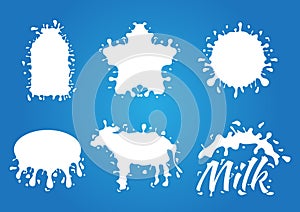 Milk splash logo , icon and . white milk . star , bottle , cow , etc shape