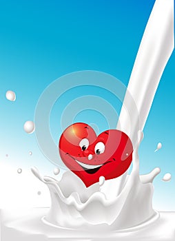 Milk splash pour milk love heart cartoon design - vector