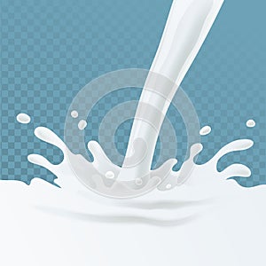 Milk splash and pouring on transparent background. Vector illustration