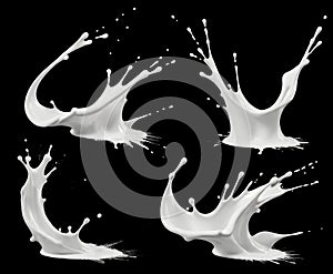 milk splash set isolated on black background