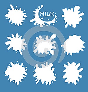 Milk splash set of labels. White splashes. Vector illustration