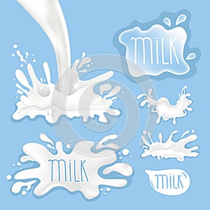 Milk splash set, vector illustration