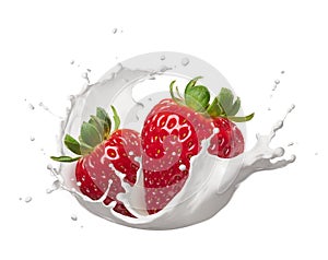 Milk splash with strawberries