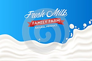 Milk splash vector illustration on a blue background