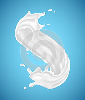 Milk splashes isolated on blue background