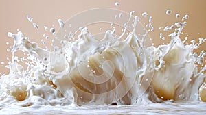 Milk Splashing, Beige Background, Abstract Texture