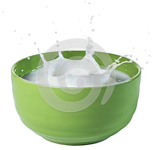 Milk Splashing in Green Bowl