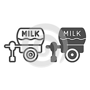 Milk tank trailer line and solid icon, dairy products concept, Tank truck sign on white background, Milk tanker icon in
