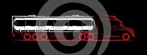 Milk tanker, petrol tanker simple side view schematic image on a black background