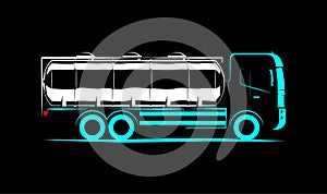 Milk tanker, petrol tanker simple side view schematic image on a black background