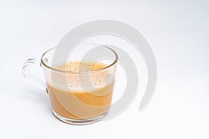 Milk tea or popularly known as The Tarik in Malaysia, isolated on the white background center of the frame