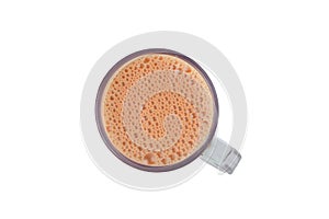Milk tea or popularly known as Teh Tarik in Malaysia isolated on a white background