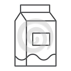 Milk thin line icon, drink and food, milk pack sign, vector graphics, a linear pattern on a white background.
