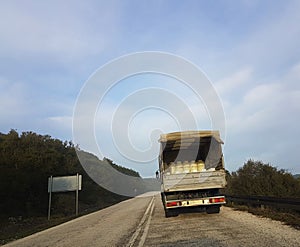 Milk trasportation lorry road sky plastic white