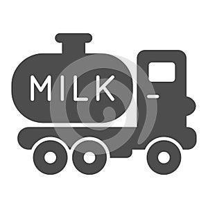 Milk truck solid icon, farm garden concept, dairy milk delivery service sign on white background, milk tanker icon in